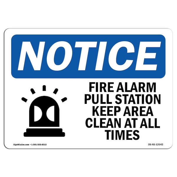 OSHA Sign, Fire Alarm Pull Station Keep With Symbol, 14in X 10in Aluminum, 10" W, 14" L, Landscape